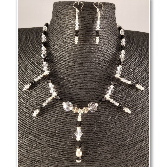Custom KB Family Collection Jewelry - Black and Clear Swarovski and Sterling Silver Set